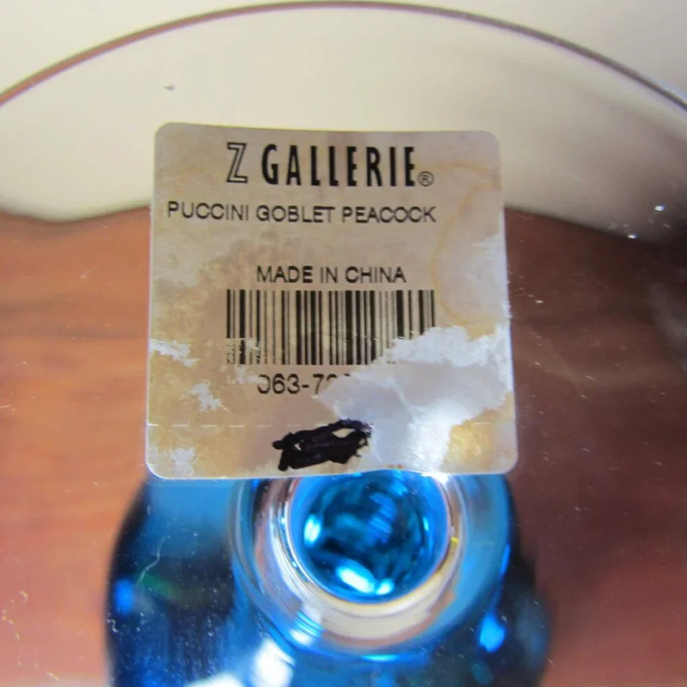 28 oz Z. Gallerie Puccini goblet wine glass peacock blue NWT (W5026)